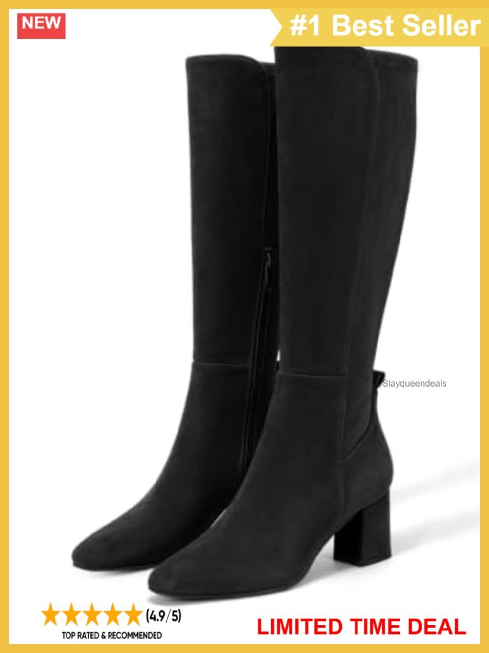 Faux Suede Knee High Boots Chunky Heel Side Zip Dress Boots